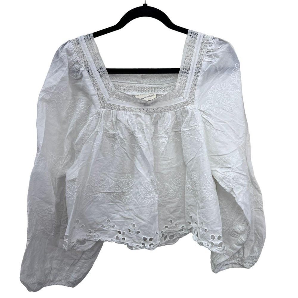Universal Thread Eyelet white cropped ballon sleeves boho Size: M - Picture 1 of 6